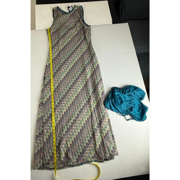 Donna Morgan Blue Multi Dress With Mini Under Dress - Picture 9 of 11